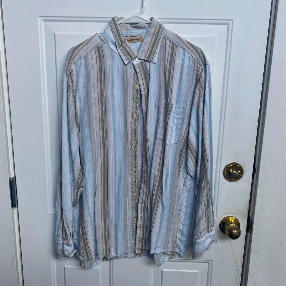Tommy Bahama Men’s XL Brown Blue Long Sleeve Button Down Shirt